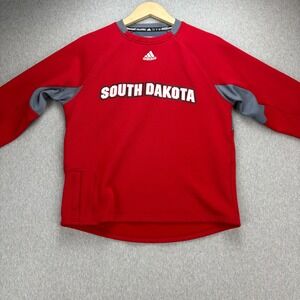 Adidas Crewneck Sweatshirt Mens S Red Fielders Choice Raglan South Dakota Fleece
